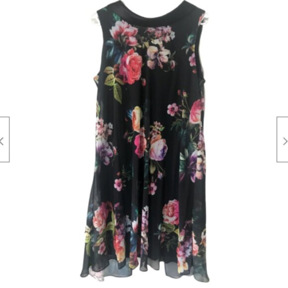 Laura  Floral Reverse Collar Trapeze Dress Size 14 - Picture 5 of 6